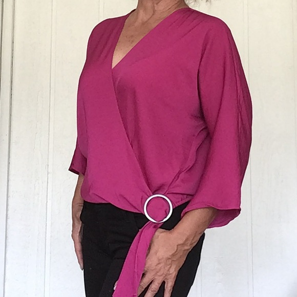 EXPRESS FAUX WRAP PINK BLOUSE NWT MEDIUM - Picture 4 of 12